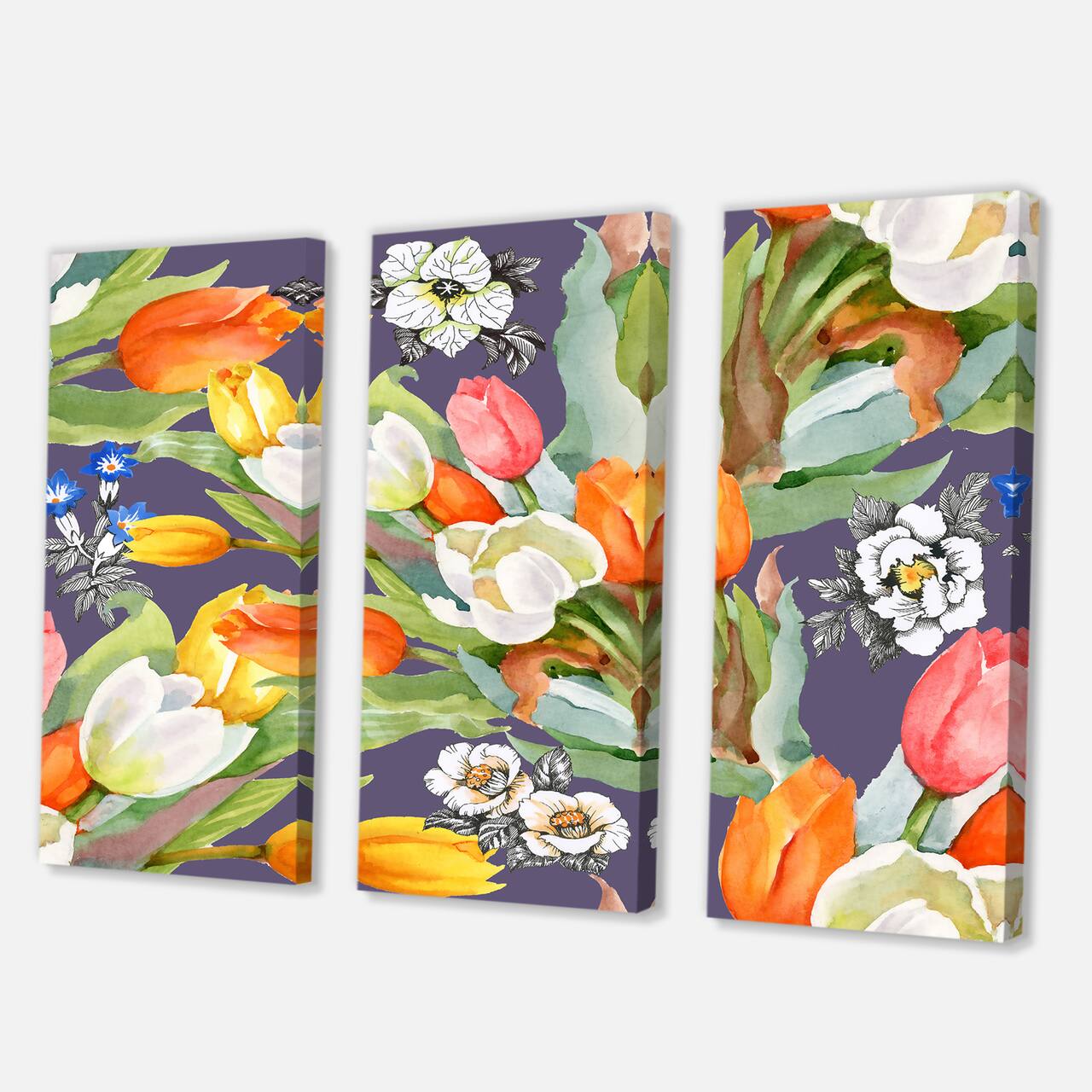 Designart - Blooming White and Orange Tulips VI - Traditional Canvas Wall Art Print